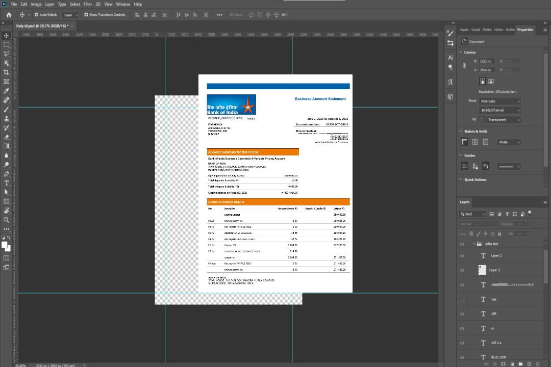 Modèle Word et PDF de relevé de compte courant de la société Bank of India template